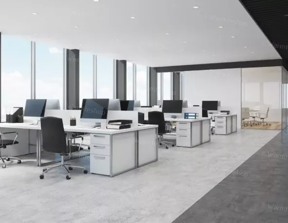 Kantoorruimte met bureaus en verwarming